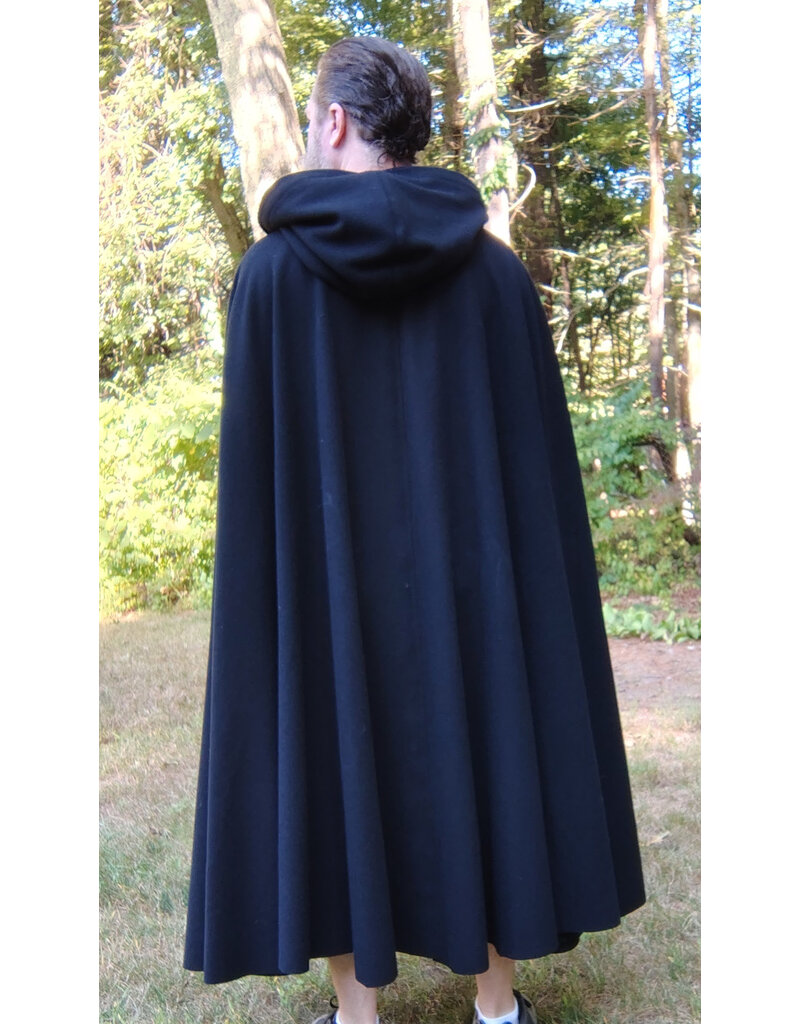 Cloakmakers.com 5818-Washable Black Wool Cloak w/ Black Velveteen Hood Lining and Triple Medallion Clasp