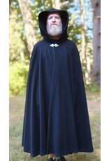 Cloakmakers.com 5818-Washable Black Wool Cloak w/ Black Velveteen Hood Lining and Triple Medallion Clasp