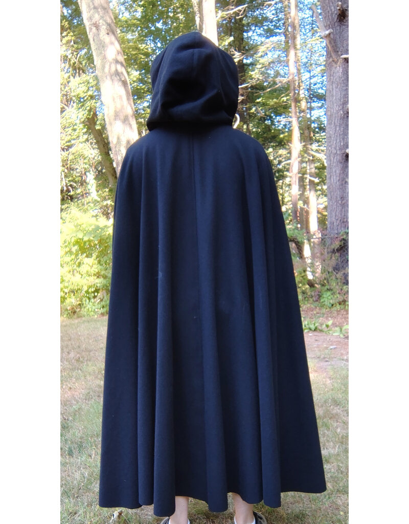 Cloakmakers.com 5818-Washable Black Wool Cloak w/ Black Velveteen Hood Lining and Triple Medallion Clasp