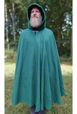 Cloakmakers.com 5819-Washable Green Wool Cloak w/ Green Velvet Hood Lining and Gothic Rose Clasp