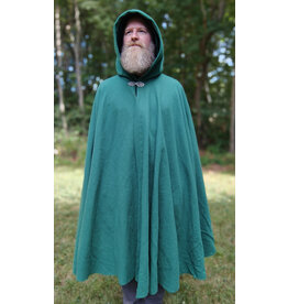 Cloakmakers.com 5819-Washable Green Wool Cloak w/ Green Velvet Hood Lining and Gothic Rose Clasp