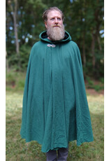 Cloakmakers.com 5819-Washable Green Wool Cloak w/ Green Velvet Hood Lining and Gothic Rose Clasp