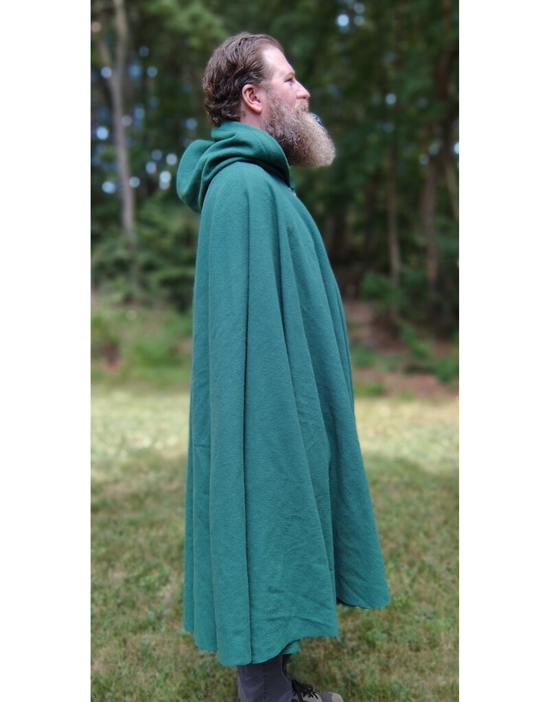 Cloakmakers.com 5819-Washable Green Wool Cloak w/ Green Velvet Hood Lining and Gothic Rose Clasp