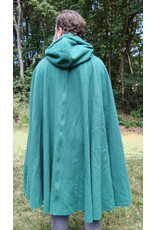Cloakmakers.com 5819-Washable Green Wool Cloak w/ Green Velvet Hood Lining and Gothic Rose Clasp