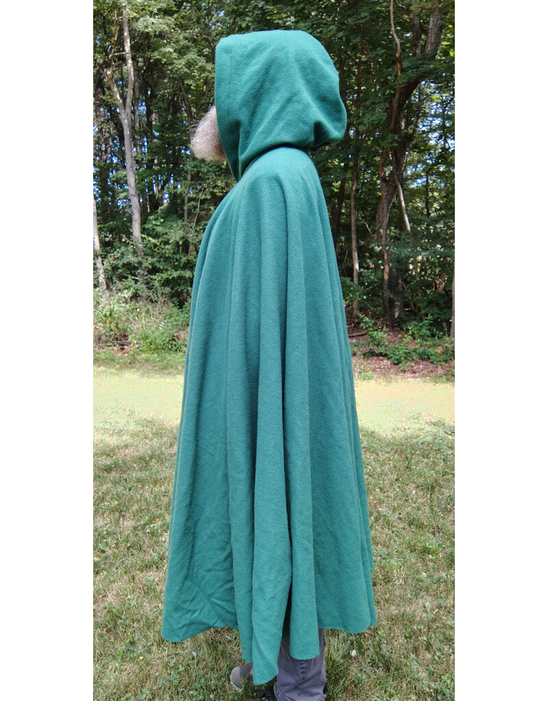 Cloakmakers.com 5819-Washable Green Wool Cloak w/ Green Velvet Hood Lining and Gothic Rose Clasp