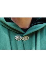 Cloakmakers.com 5819-Washable Green Wool Cloak w/ Green Velvet Hood Lining and Gothic Rose Clasp