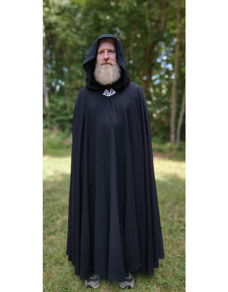 Cloakmakers.com 5820-Washable Lightweight Black Wool Cloak w/ Celtic Triquetra Clasp