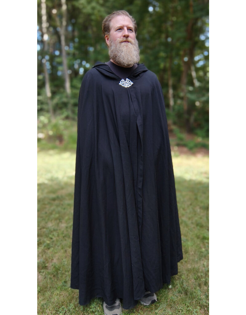 Cloakmakers.com 5820-Washable Lightweight Black Wool Cloak w/ Celtic Triquetra Clasp