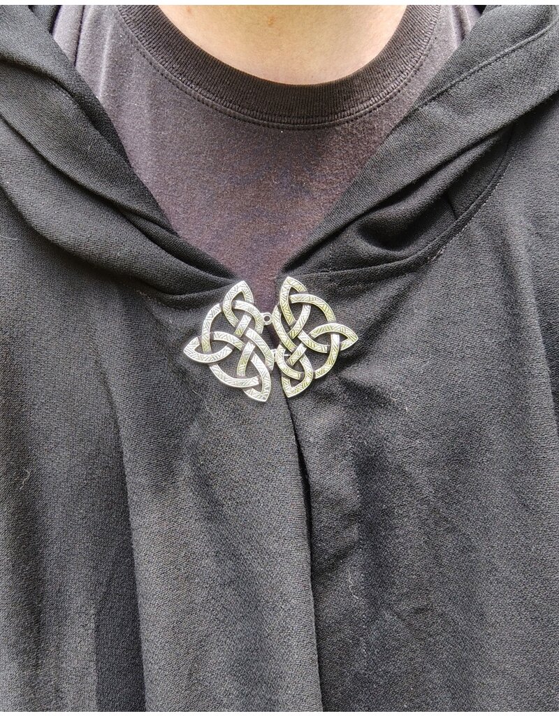 Cloakmakers.com 5820-Washable Lightweight Black Wool Cloak w/ Celtic Triquetra Clasp