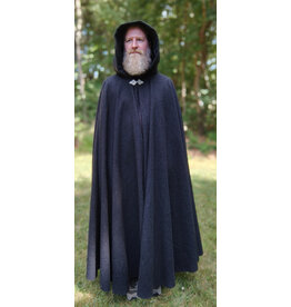 Cloakmakers.com 5821-Washable Charcoal Wool Blend Cloak w/ Black Velveteen Hood Lining and Triple Medallion Clasp