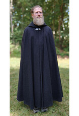 Cloakmakers.com 5821-Washable Charcoal Wool Blend Cloak w/ Black Velveteen Hood Lining and Triple Medallion Clasp