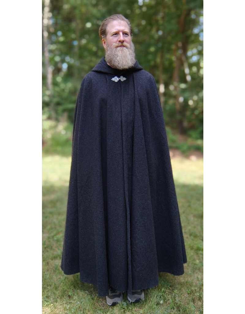 Cloakmakers.com 5821-Washable Charcoal Wool Blend Cloak w/ Black Velveteen Hood Lining and Triple Medallion Clasp