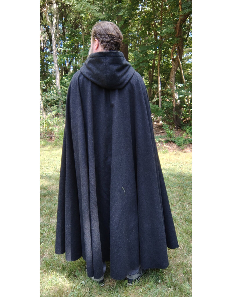 Cloakmakers.com 5821-Washable Charcoal Wool Blend Cloak w/ Black Velveteen Hood Lining and Triple Medallion Clasp