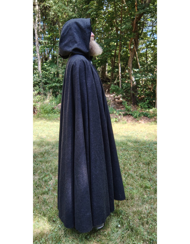 Cloakmakers.com 5821-Washable Charcoal Wool Blend Cloak w/ Black Velveteen Hood Lining and Triple Medallion Clasp