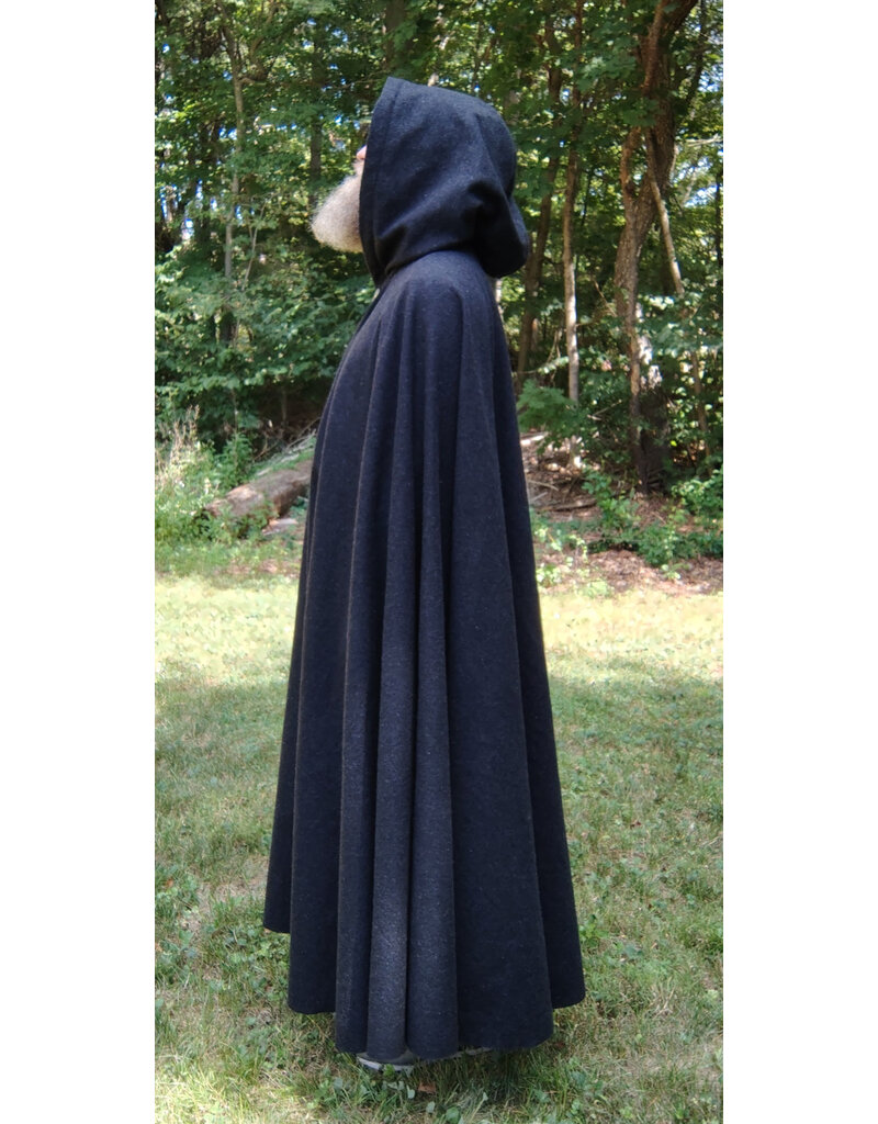 Cloakmakers.com 5821-Washable Charcoal Wool Blend Cloak w/ Black Velveteen Hood Lining and Triple Medallion Clasp