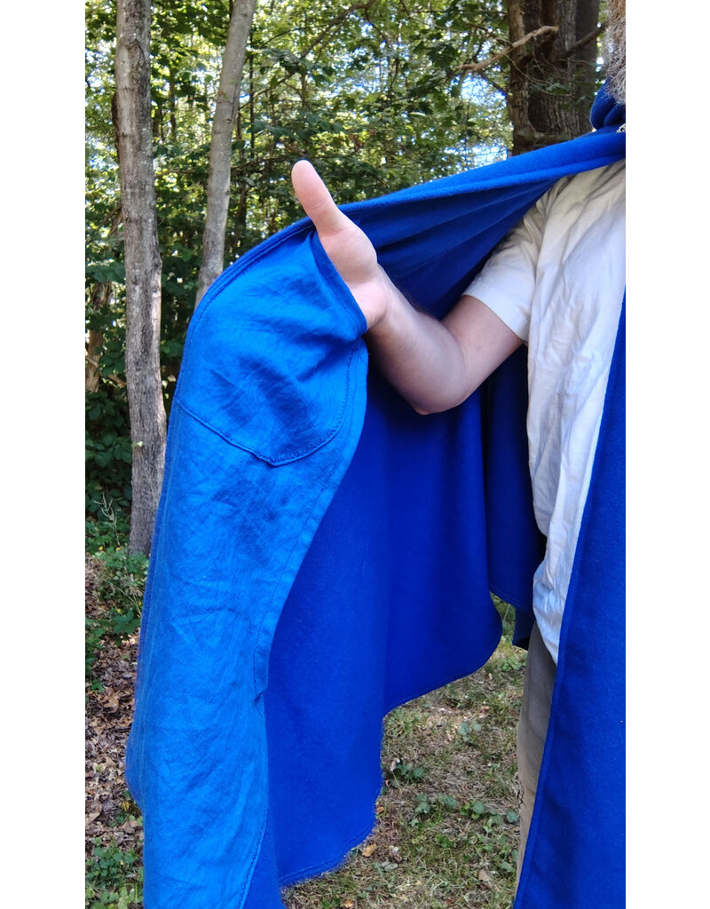 Cloakmakers.com 5822-Rich Blue Wool Blend Cloak w/ Gothic Rose Clasp & Four Pockets