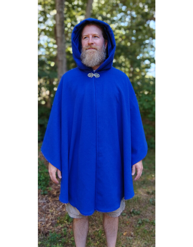 Cloakmakers.com 5822-Rich Blue Wool Blend Cloak w/ Gothic Rose Clasp & Four Pockets