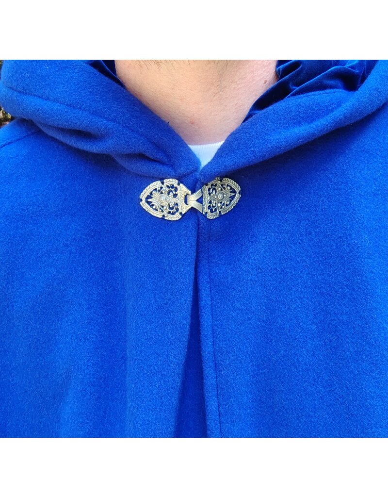 Cloakmakers.com 5822-Rich Blue Wool Blend Cloak w/ Gothic Rose Clasp & Four Pockets