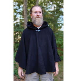 Cloakmakers.com 5823-Black Wool Blend Cloak w/ Black Hood Lining & Silver Toned Clasp