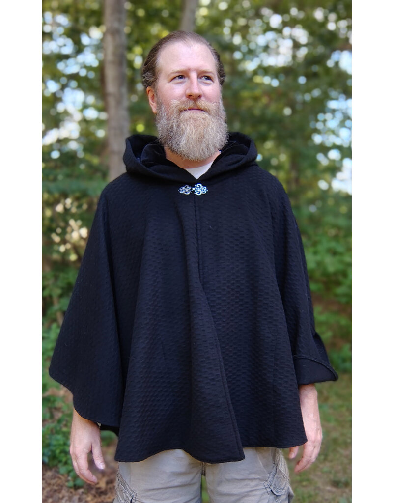 Cloakmakers.com 5823-Black Wool Blend Cloak w/ Black Hood Lining & Silver Toned Clasp