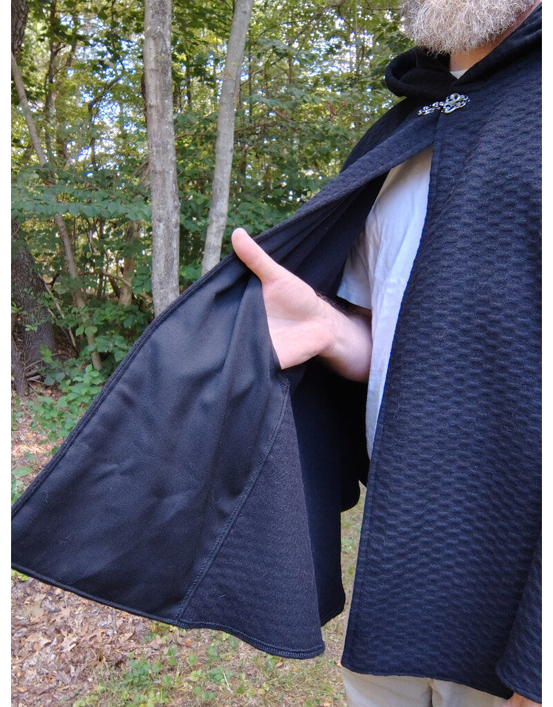 Cloakmakers.com 5823-Black Wool Blend Cloak w/ Black Hood Lining & Silver Toned Clasp