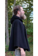 Cloakmakers.com 5823-Black Wool Blend Cloak w/ Black Hood Lining & Silver Toned Clasp