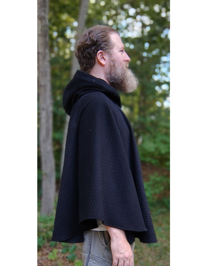 Cloakmakers.com 5823-Black Wool Blend Cloak w/ Black Hood Lining & Silver Toned Clasp