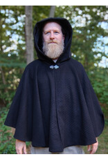 Cloakmakers.com 5823-Black Wool Blend Cloak w/ Black Hood Lining & Silver Toned Clasp