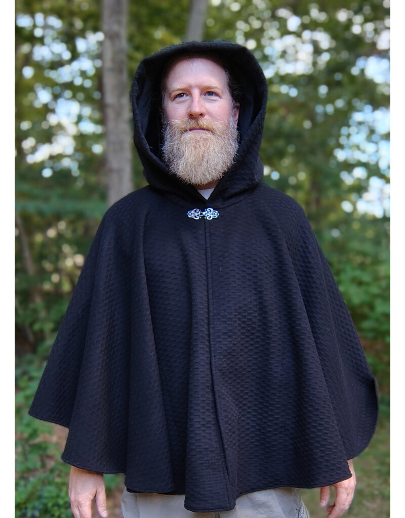 Cloakmakers.com 5823-Black Wool Blend Cloak w/ Black Hood Lining & Silver Toned Clasp