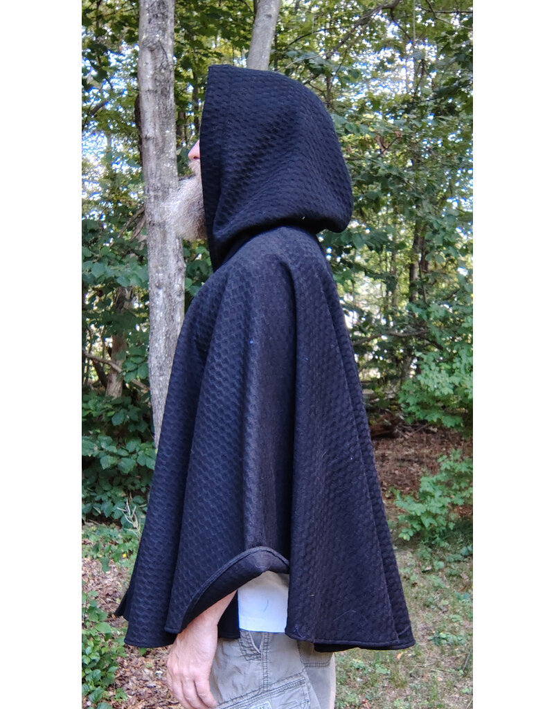 Cloakmakers.com 5823-Black Wool Blend Cloak w/ Black Hood Lining & Silver Toned Clasp