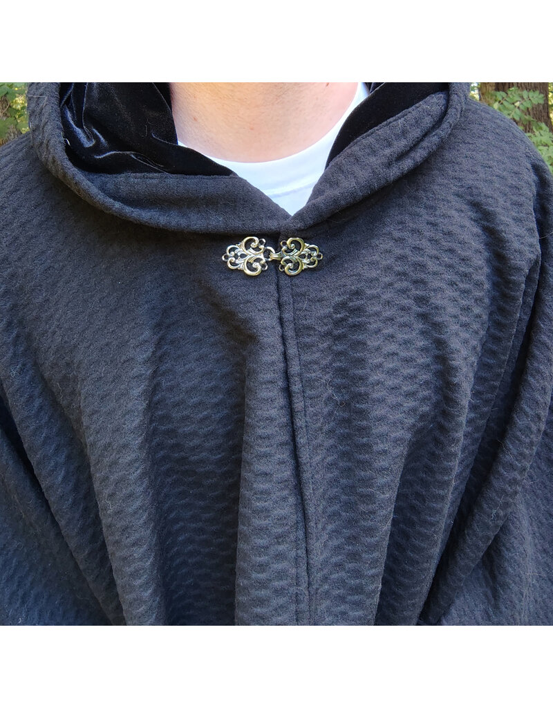 Cloakmakers.com 5823-Black Wool Blend Cloak w/ Black Hood Lining & Silver Toned Clasp