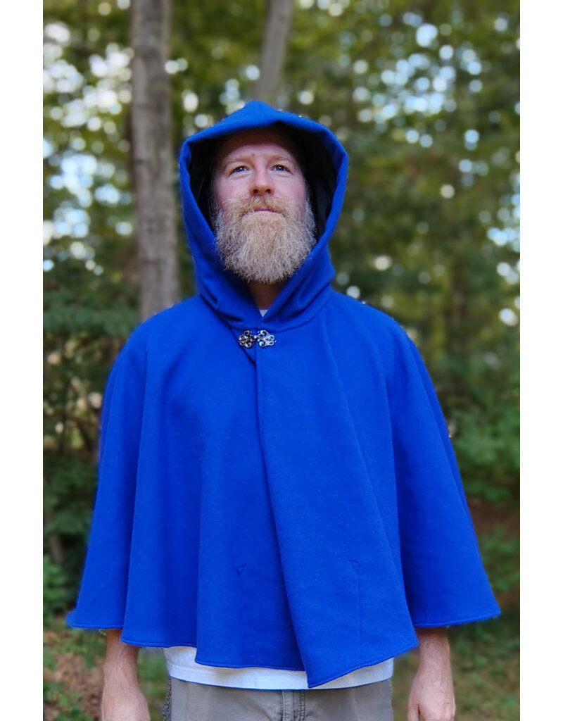 Cloakmakers.com 5824-Rich Blue Wool Blend Cloak w/ Black Hood Lining & Pockets