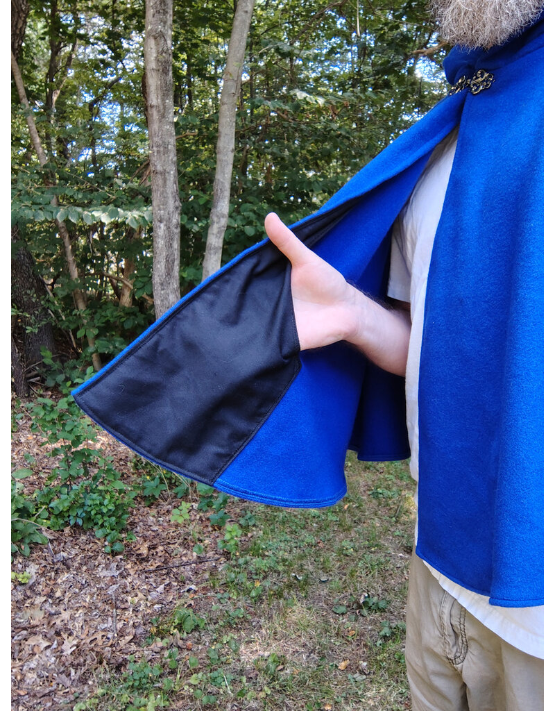 Cloakmakers.com 5824-Rich Blue Wool Blend Cloak w/ Black Hood Lining & Pockets