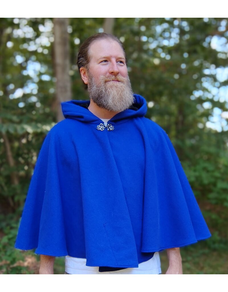 Cloakmakers.com 5824-Rich Blue Wool Blend Cloak w/ Black Hood Lining & Pockets