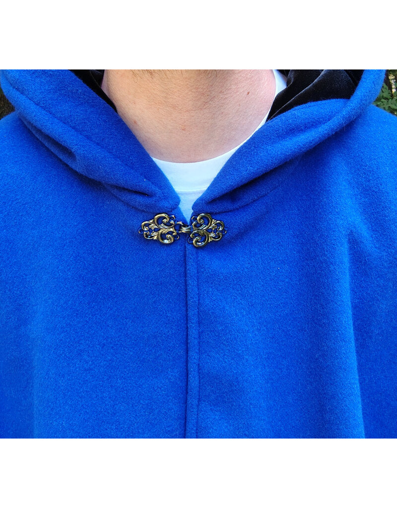 Cloakmakers.com 5824-Rich Blue Wool Blend Cloak w/ Black Hood Lining & Pockets