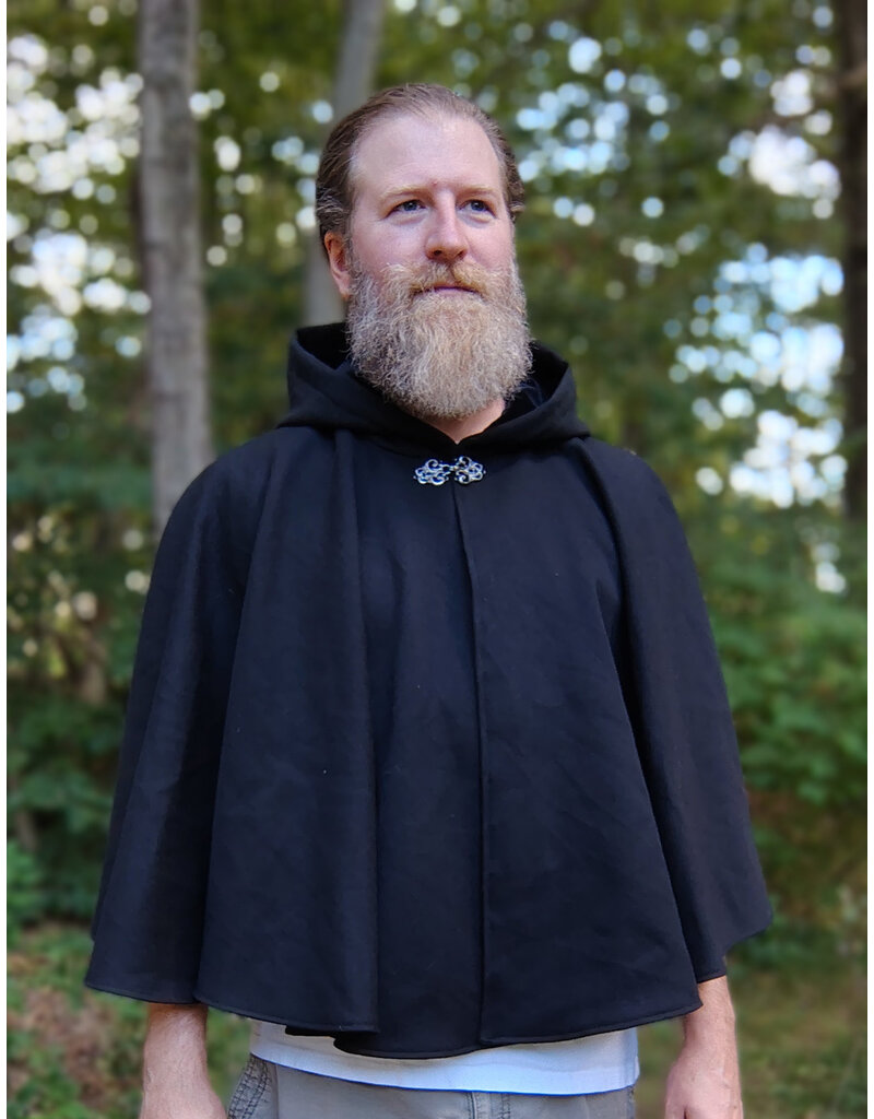 Cloakmakers.com 5825-Washable Black Woven Wool Cloak w/ Black Hood Lining & Pockets