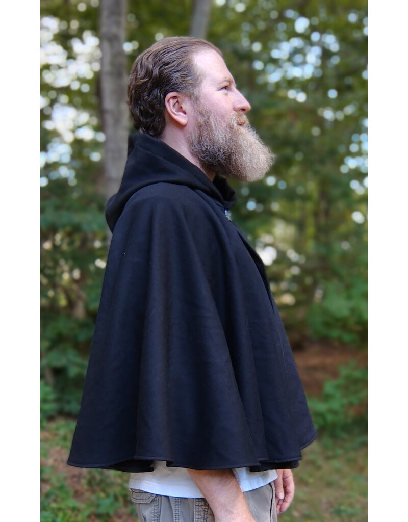 Cloakmakers.com 5825-Washable Black Woven Wool Cloak w/ Black Hood Lining & Pockets