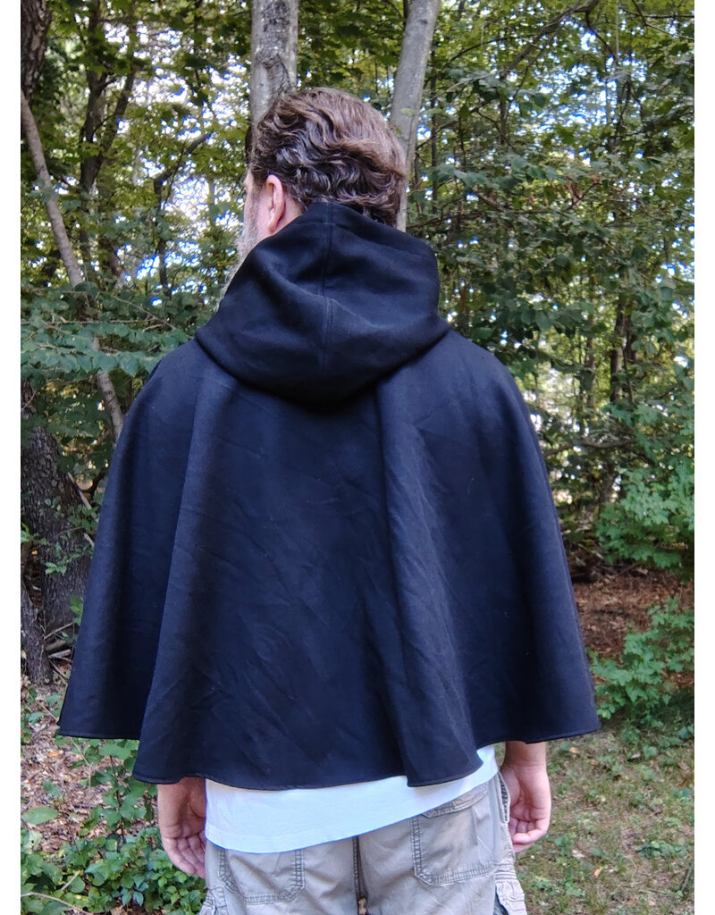 Cloakmakers.com 5825-Washable Black Woven Wool Cloak w/ Black Hood Lining & Pockets