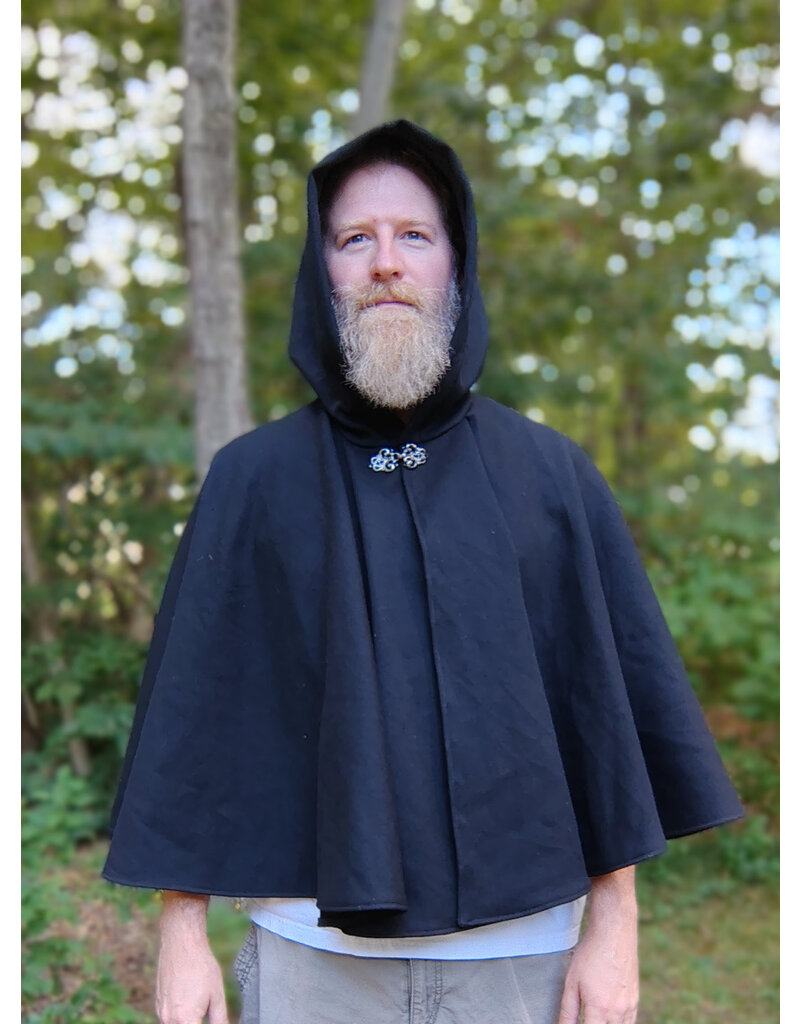 Cloakmakers.com 5825-Washable Black Woven Wool Cloak w/ Black Hood Lining & Pockets