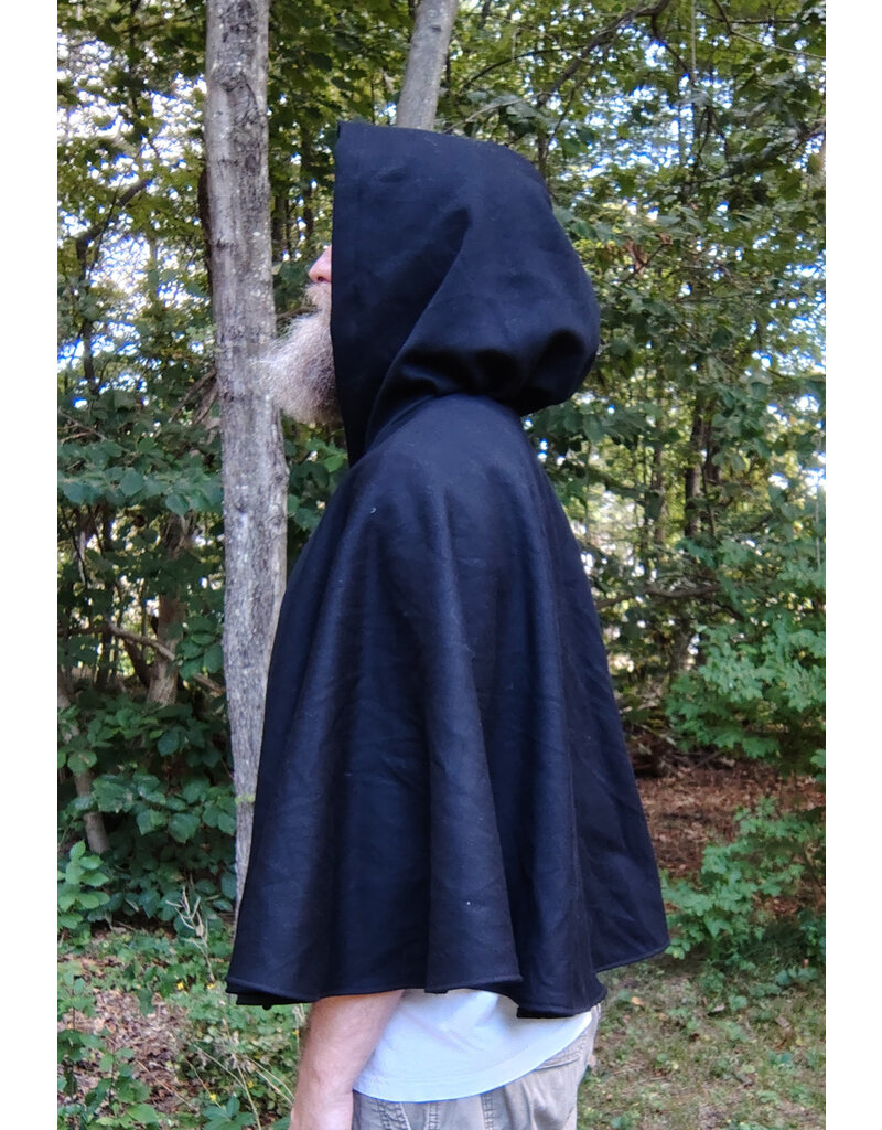 Cloakmakers.com 5825-Washable Black Woven Wool Cloak w/ Black Hood Lining & Pockets