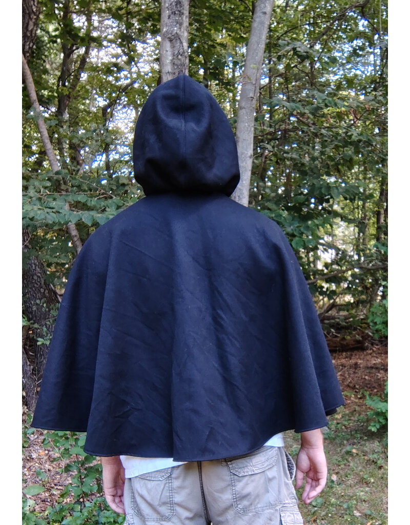 Cloakmakers.com 5825-Washable Black Woven Wool Cloak w/ Black Hood Lining & Pockets