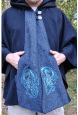Cloakmakers.com 5827-Washable Black Wool Cloak w/ Dragon Embroidery & Buttons Plus Two Pockets