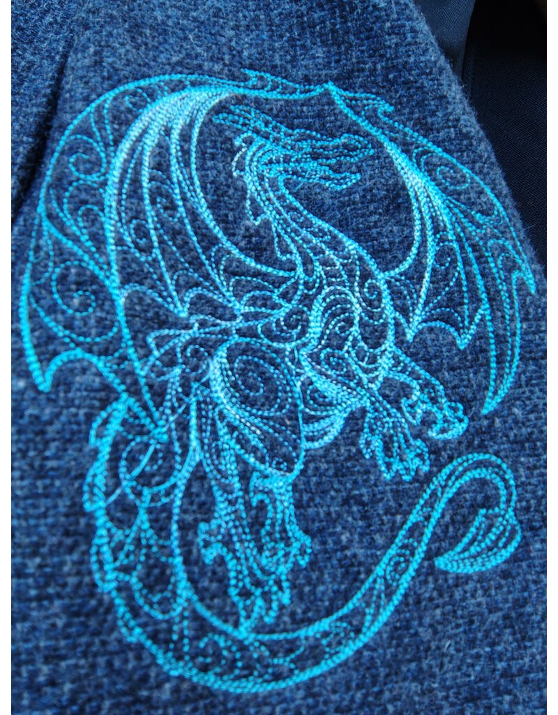 Cloakmakers.com 5827-Washable Black Wool Cloak w/ Dragon Embroidery & Buttons Plus Two Pockets