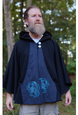 Cloakmakers.com 5827-Washable Black Wool Cloak w/ Dragon Embroidery & Buttons Plus Two Pockets