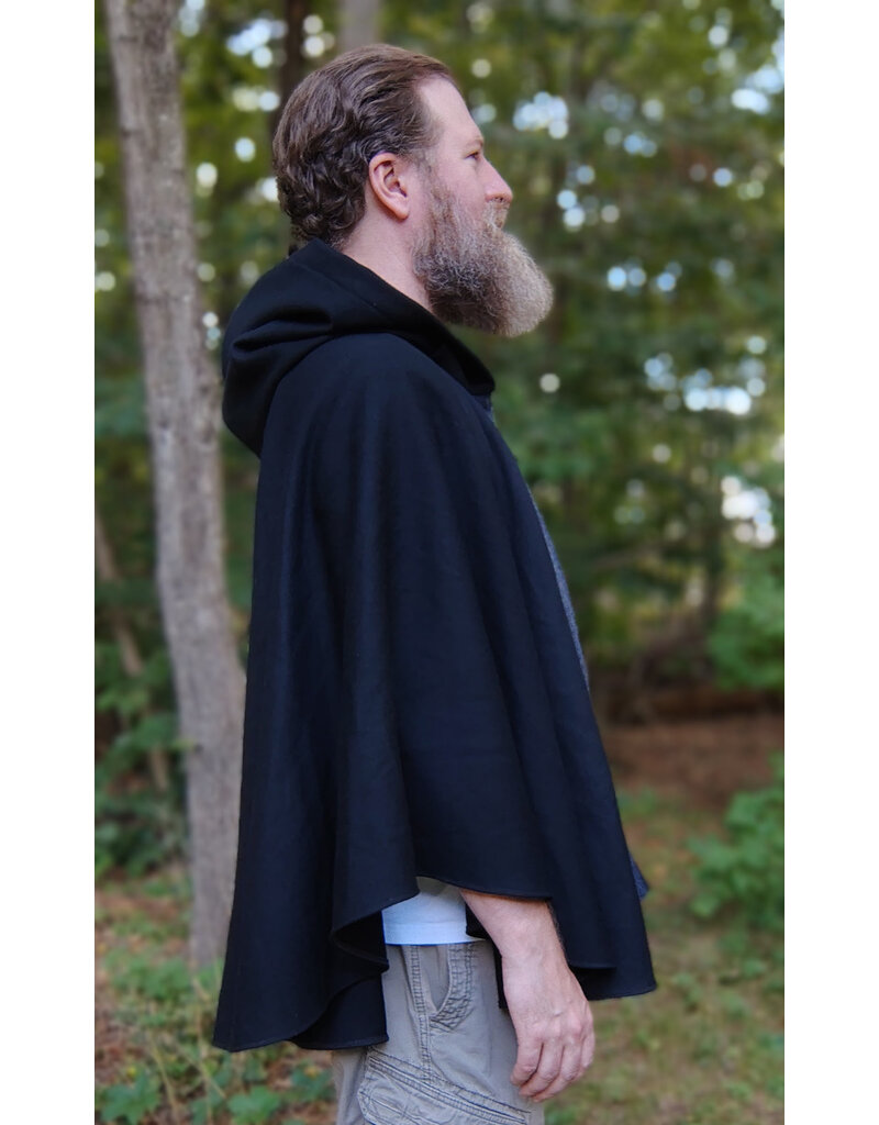 Cloakmakers.com 5827-Washable Black Wool Cloak w/ Dragon Embroidery & Buttons Plus Two Pockets