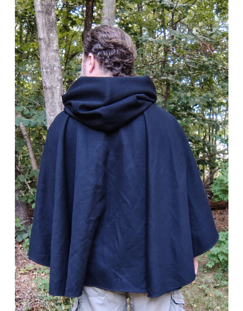 Cloakmakers.com 5827-Washable Black Wool Cloak w/ Dragon Embroidery & Buttons Plus Two Pockets