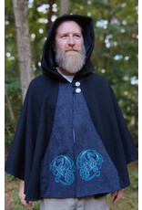 Cloakmakers.com 5827-Washable Black Wool Cloak w/ Dragon Embroidery & Buttons Plus Two Pockets