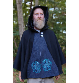 Cloakmakers.com 5827-Washable Black Wool Cloak w/ Dragon Embroidery & Buttons Plus Two Pockets