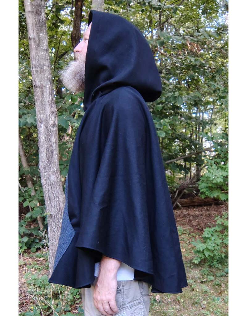 Cloakmakers.com 5827-Washable Black Wool Cloak w/ Dragon Embroidery & Buttons Plus Two Pockets