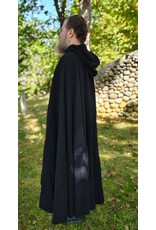 Cloakmakers.com 5829-Washable Black Wool Cloak w/ Green Velvet Hood Lining and Multileaf Clasp
